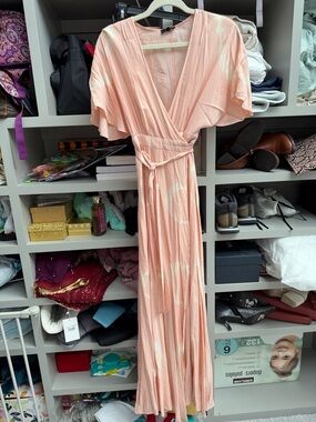 Aakaa Peach Tie-Waist Wrap Maxi Dress